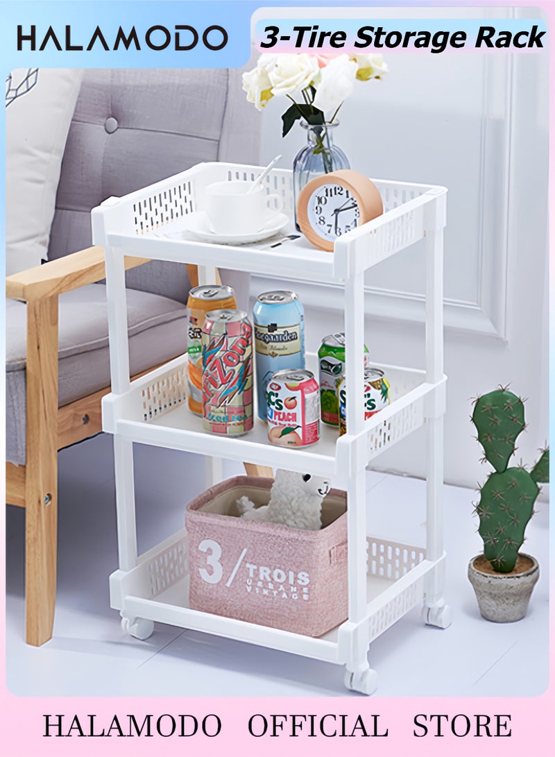 Halamodo 3-Tier Plastic Rolling Utility Cart with Handle,Multi-shelf Utility Storage Cart with Wheels for Office, Living Room,Kitchen,Bathroom - Image 1